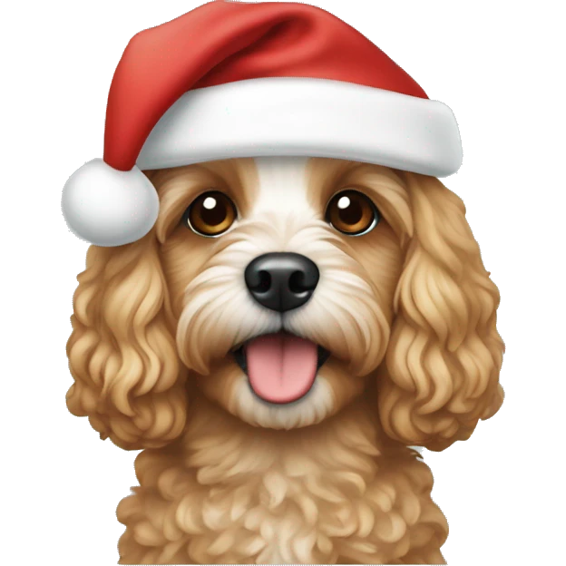 Cavapoo with a Santa hat emoji
