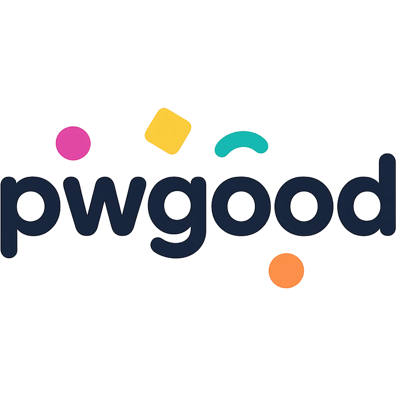 playful logo for 'pwgood' with rounded font and colorful accents, tech startup vibe emoji