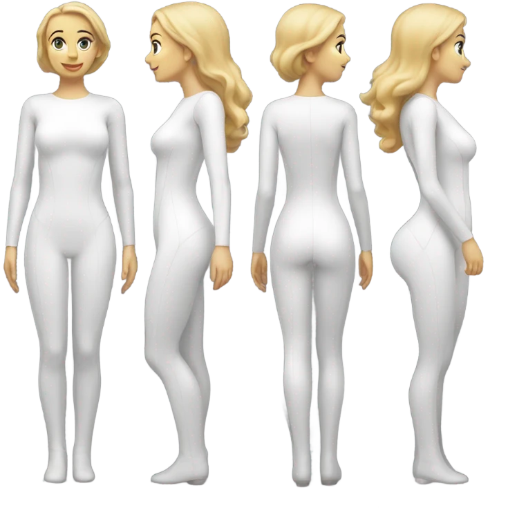 full white woman in white latex bodysuit front and back emoji
