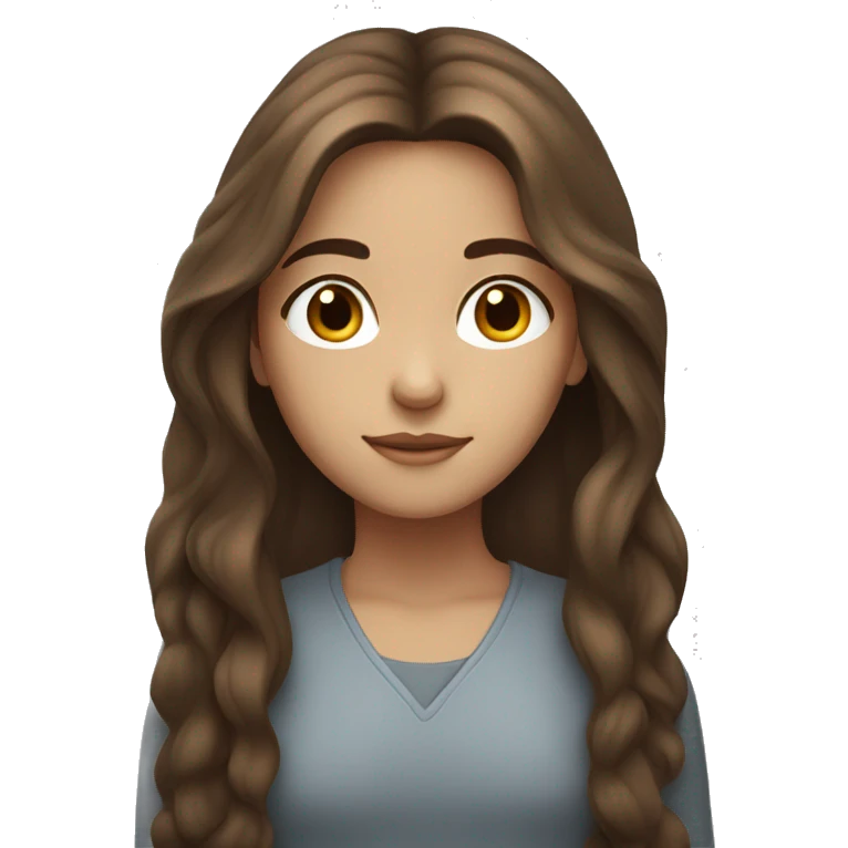 Long-haired brown-haired girl, calm look, brown eyes emoji