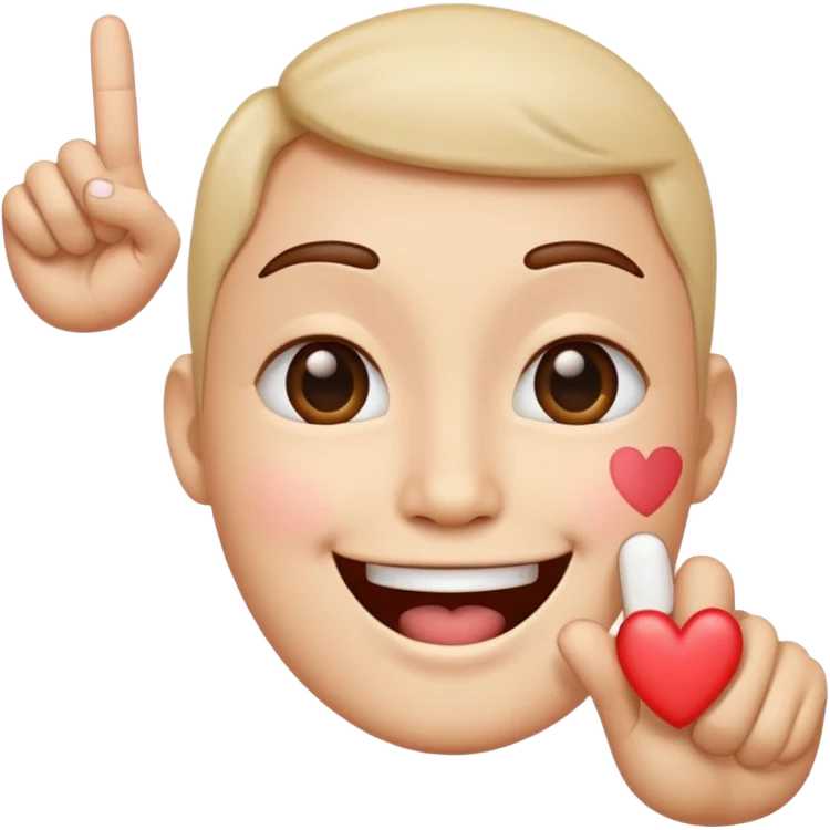 A Smiling Face with Smiling Eyes emoji with a hand korean finger heart emoji that has the middle finger sticking out emoji
