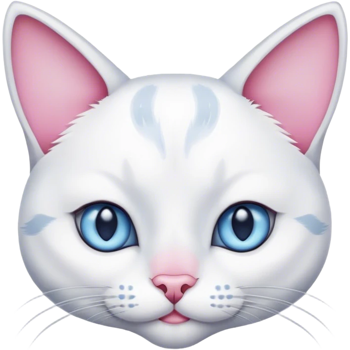 White female cat with grey ears and a face with grey spots, a pink nose and dark blue eyes. emoji