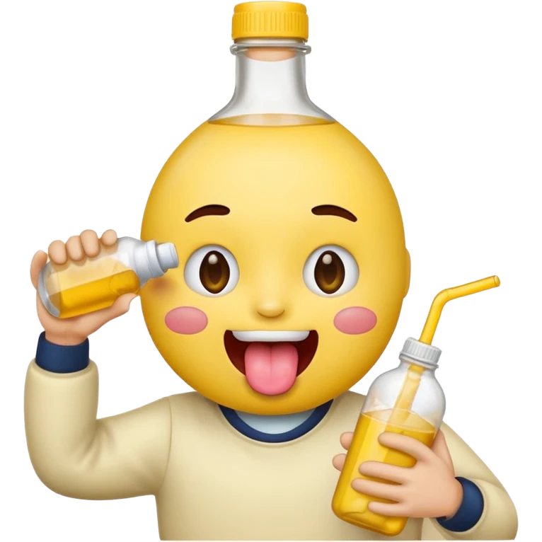 yellow face with bottle in hand tongue out emoji
