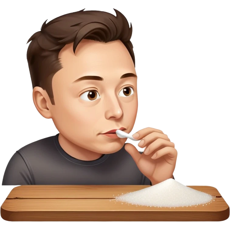 Elon musk sniffing sugar that is put in a line on a table emoji