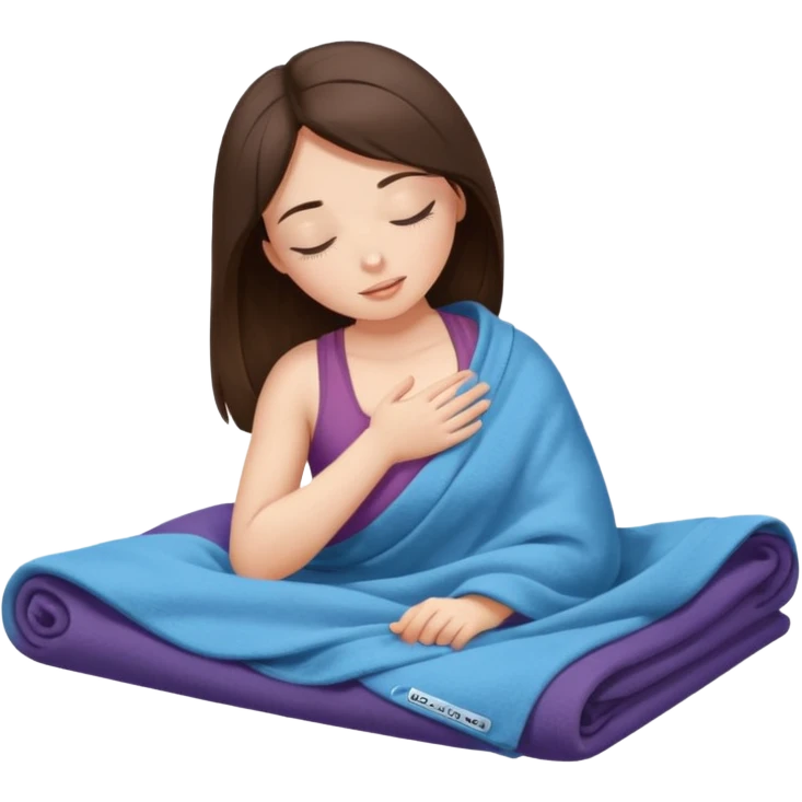 girl brunette inside a blanket doing Pilates eyes closed emoji