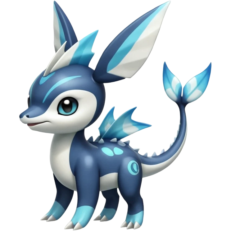 Black and white smooth glossy soft hot Meloetta-Dialga-Orca-Vaporeon-Pokémon-Fakémon-fusion-hybrid-creature (full body), 4-legged,  emoji