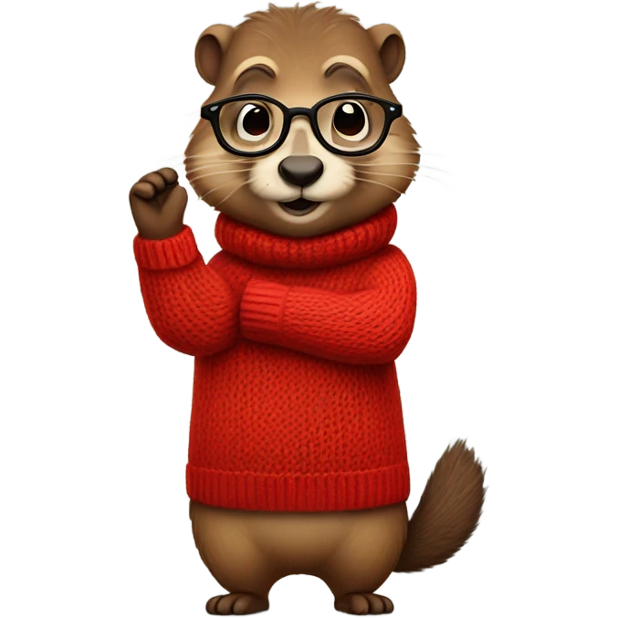 cute groundhog in a fully red sweater and glasses full body shown emoji