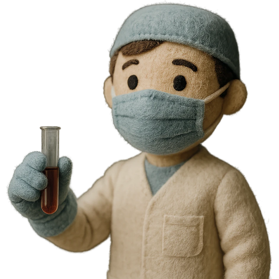A modern surgeon with a face mask and surgical gloves holding a test tube emoji