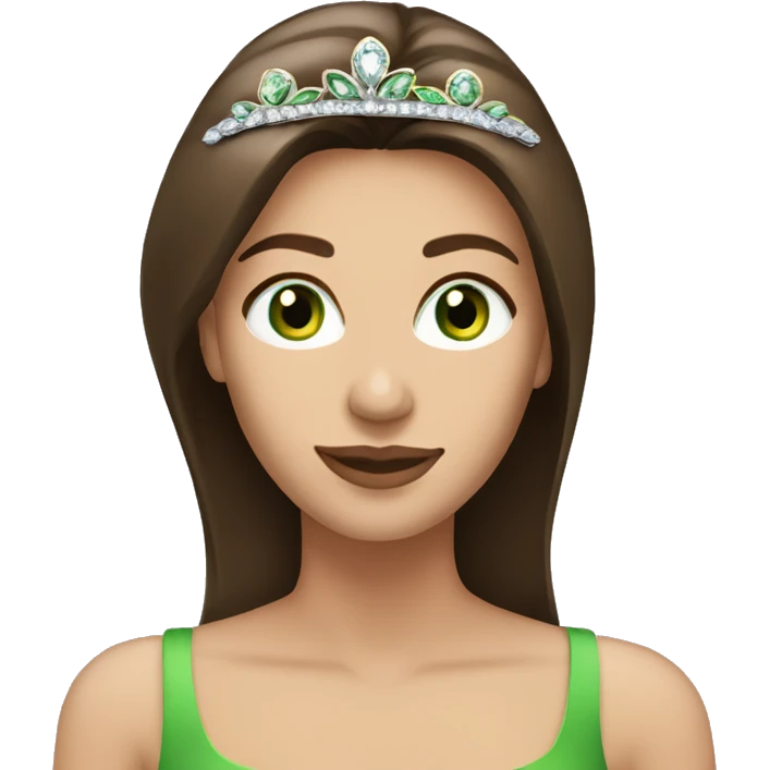 pretty 40 year old woman with grass green eyes and shoulder length straight brown hair diamond tiara emoji