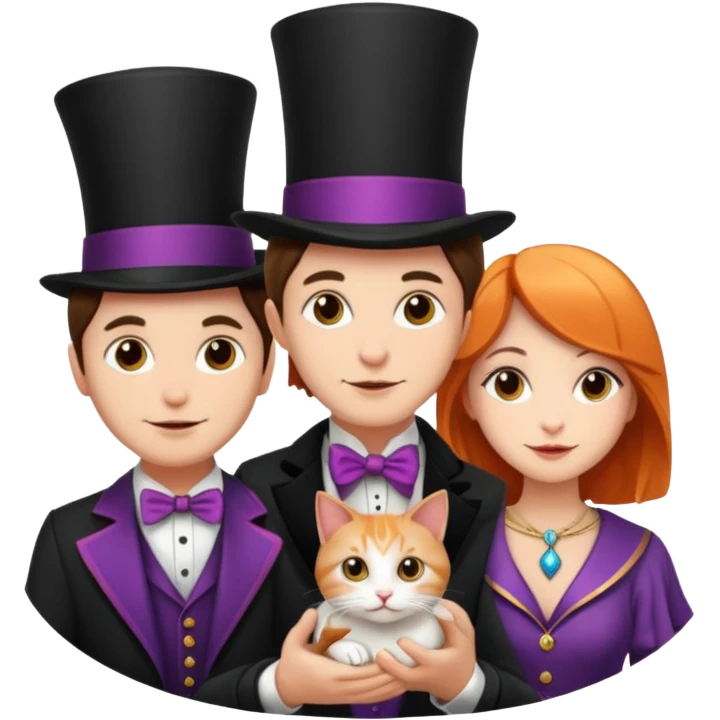 magician couple and their pet cat emoji