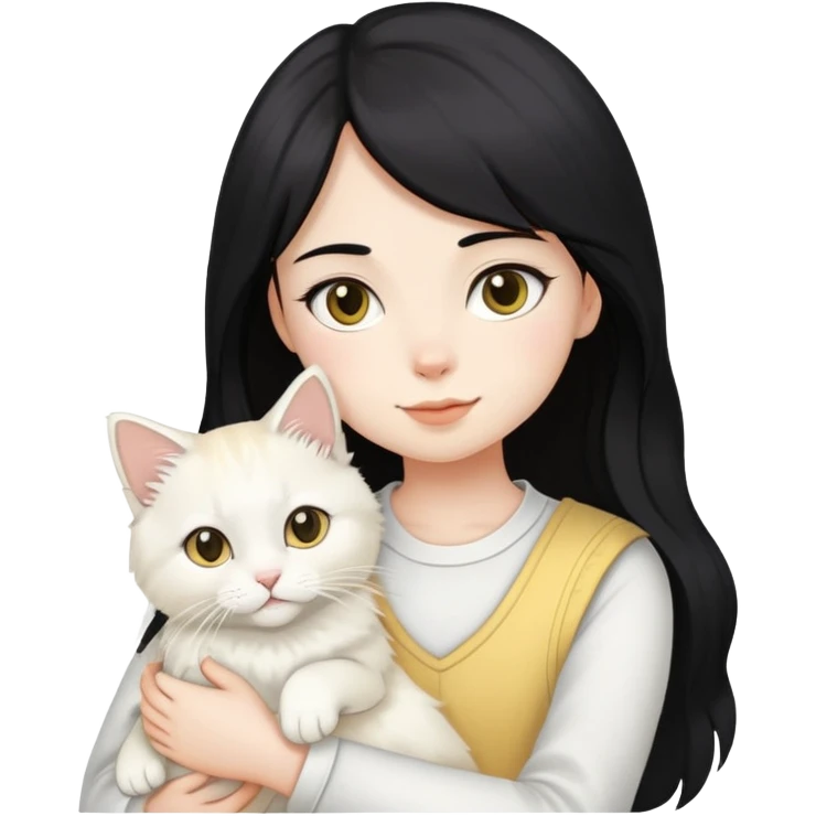 黑长发女生抱着一只白色浅黄色的布偶猫 emoji