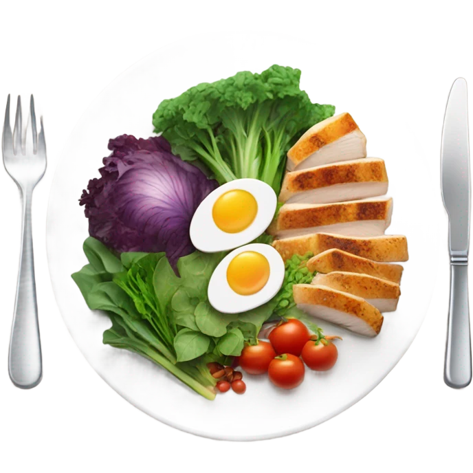 round white plate with healthy food emoji