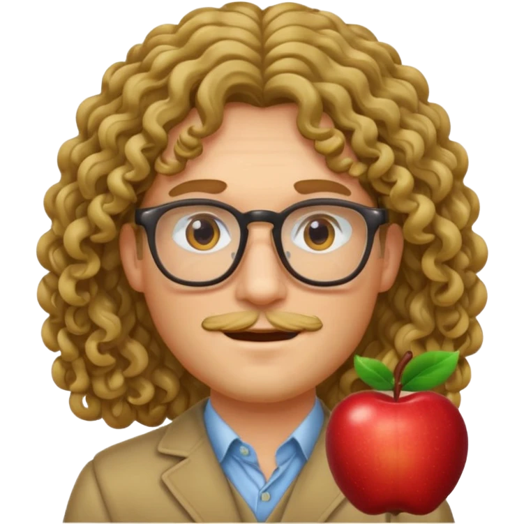 apple style emoji of a male face with long curly hair and glasses emoji