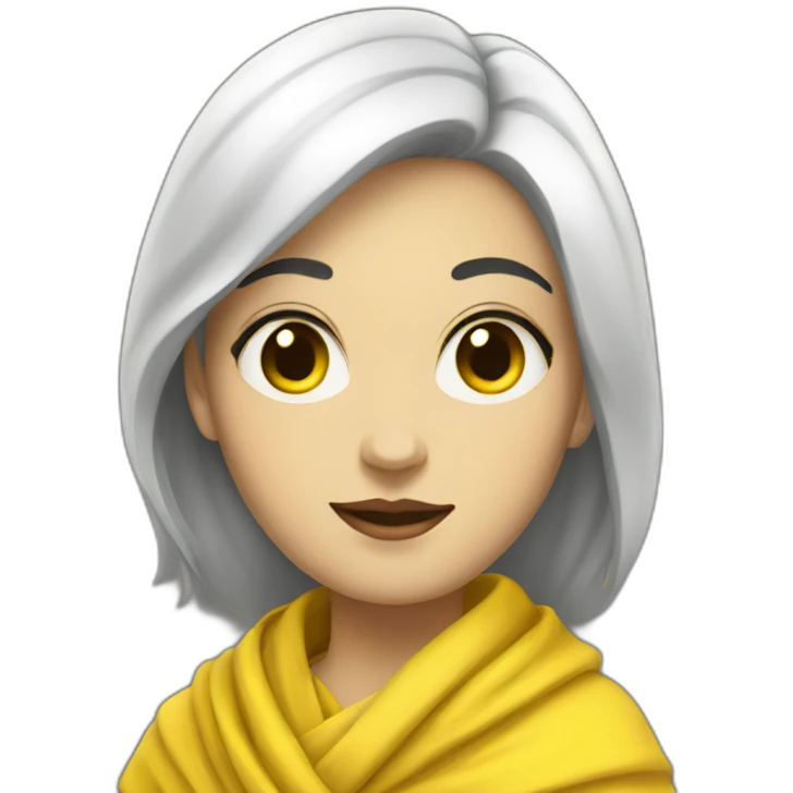 a white woman with black hair in a yellow shawl in full growth emoji
