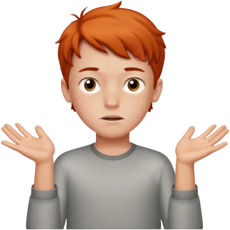 A boy shrugging with 6 over one hand and 7 over the other emoji