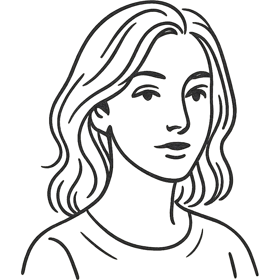tasteful portrait of a brunette woman, hand-drawn look, black and white, elegant emoji