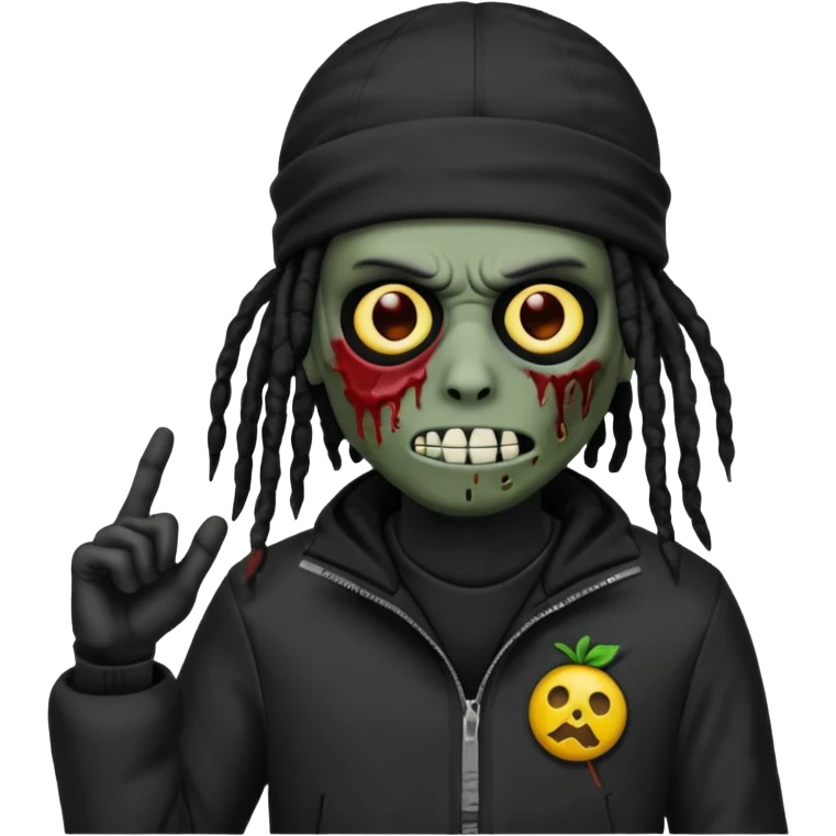 a zombie emoji with black dreads and a black nike jacket and black nike ski mask on his head emoji