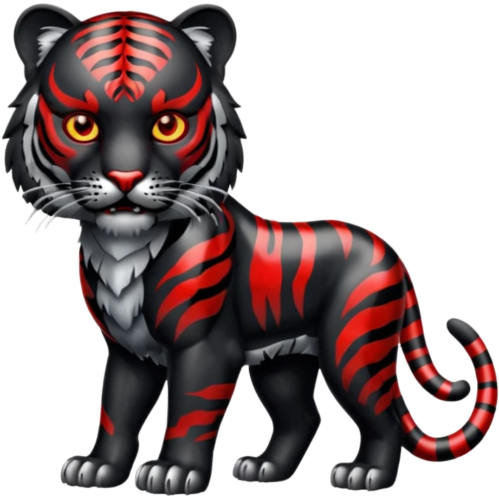 Metal Tiger full body  black color and eyes red like a predator  emoji