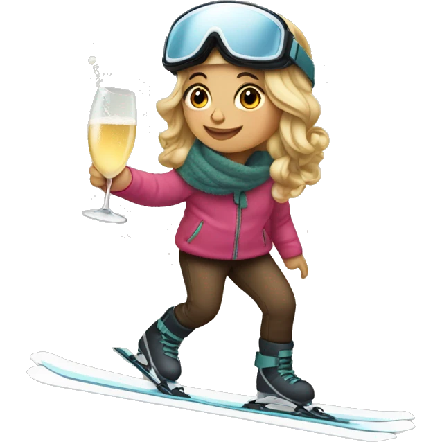 Girl skiing with a glas of champagne in her hand  emoji