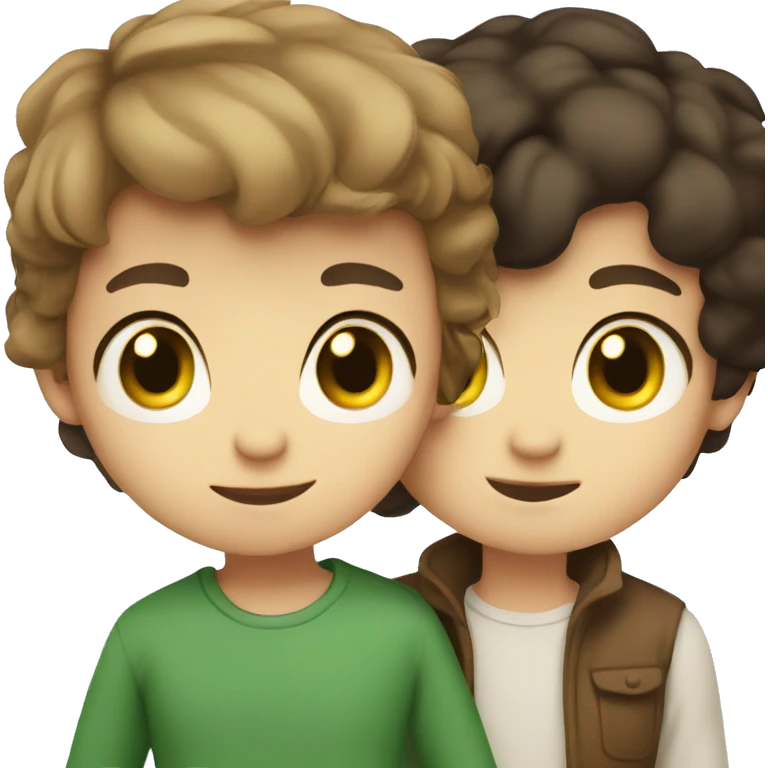 light brown haired boy with green eyes and dark haired girl with brown eyes love each other emoji
