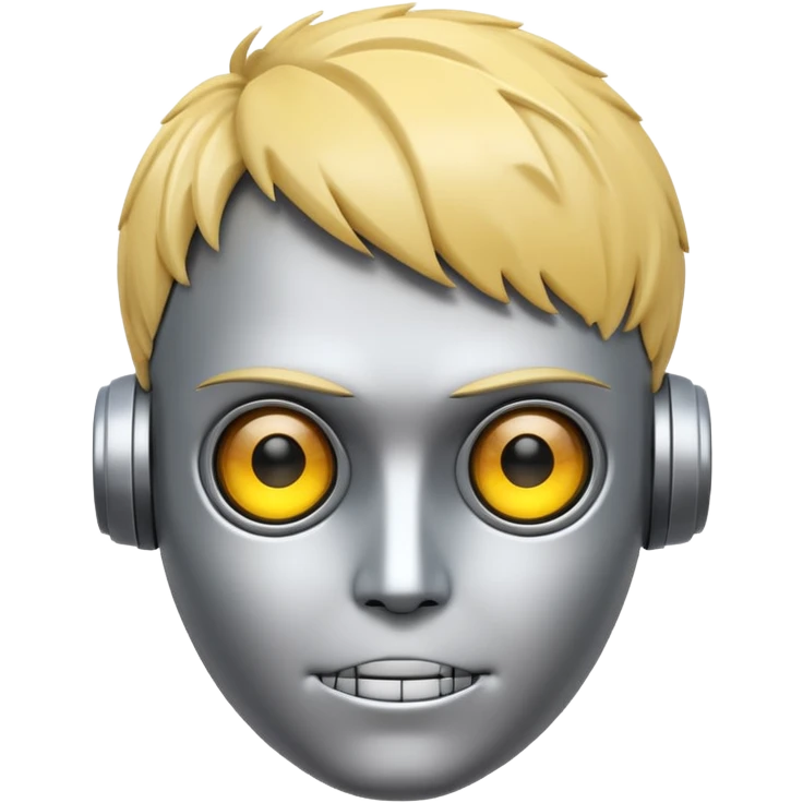 emoji of Genos from One Punch Man, silver face, yellow eyes, robotic details, inspired by robot emoji emoji