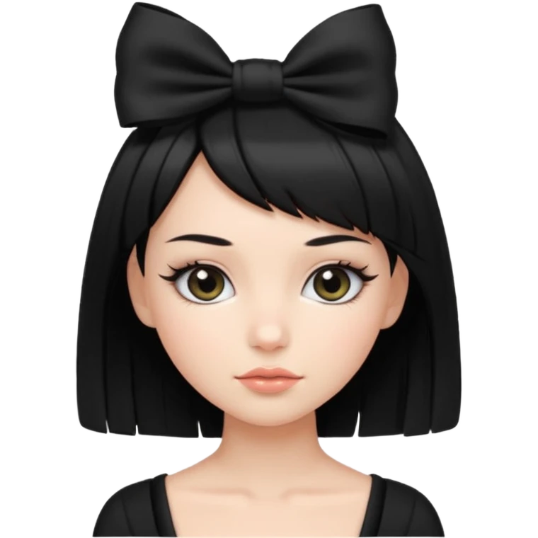 Woman with black cute  cut with a black top and a bow on her head with long lashes emoji