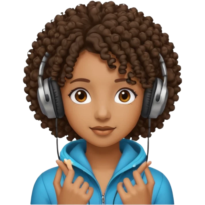 curly haired with headphones in and  black girl with emoji