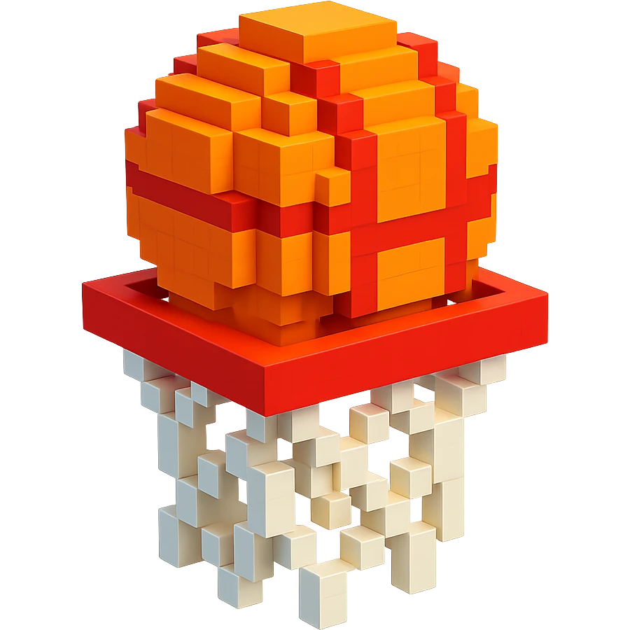 Voxel-style basketball in a net, variation 4 emoji