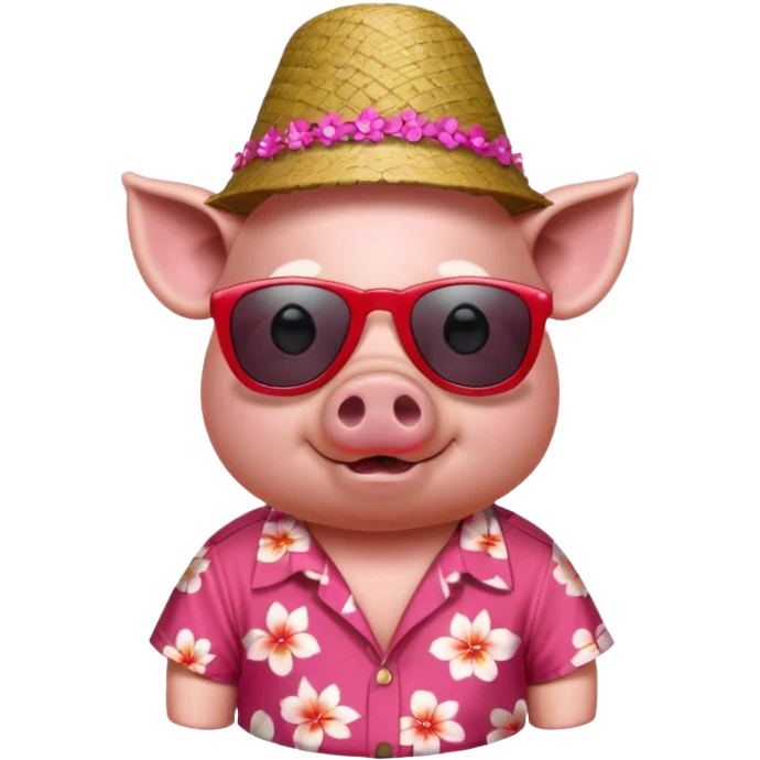 Pig with red aloha shirt, birthday hat, sunglasses emoji