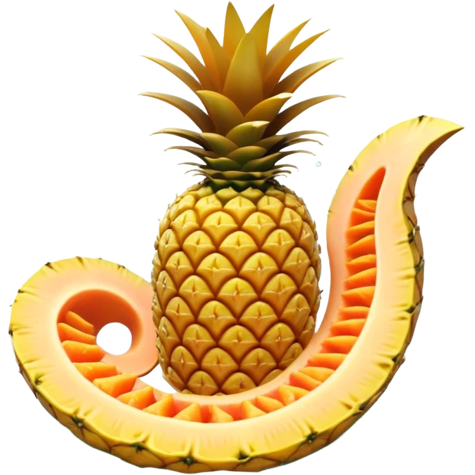Golden pineapple slices, translucent papaya, and ginger roots floating around a spiraling ethereal stomach. Flowing streams of light moving through the digestive system, dissolving blockages and creating a sense of lightness and clarity. emoji