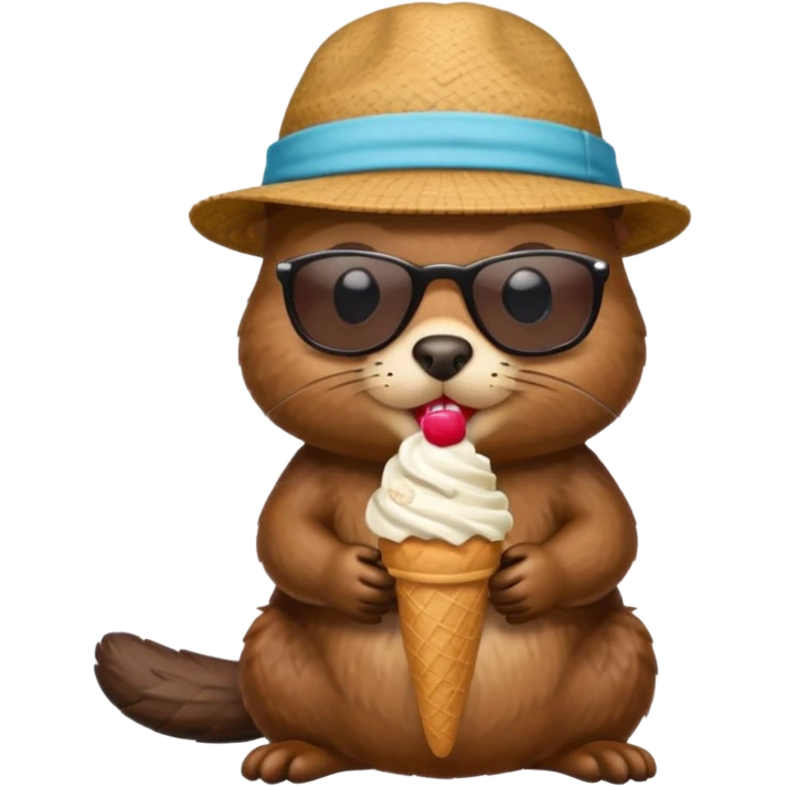 beaver eating ice cream wirh sun glasses and a hat emoji