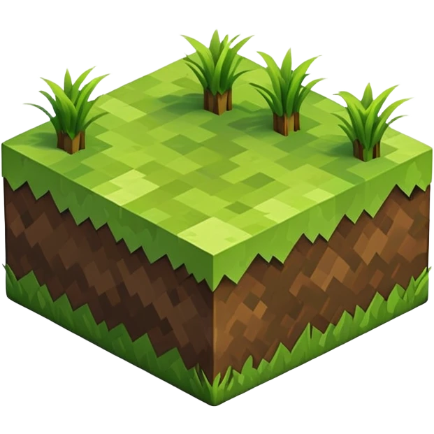 Minecraft grass block, square shape, brown and green, smooth, isometric emoji