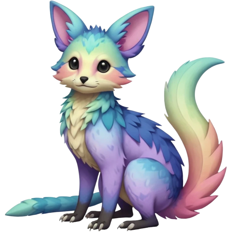 Feral Rare realistic edgy pretty beautiful handsome gorgeous pastel-gradient aesthetic colorful vibrant Vernid-Trico-species-Fakemon-creature by LiLaiRa, random markings, tufted ears, full body emoji