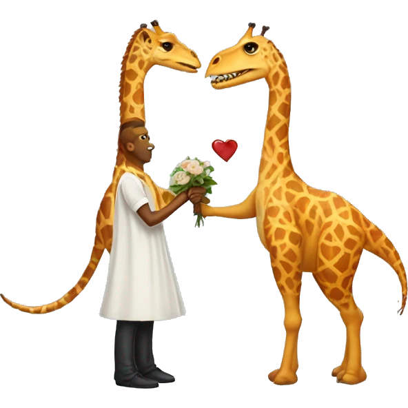 Giraffe marrying t-Rex emoji