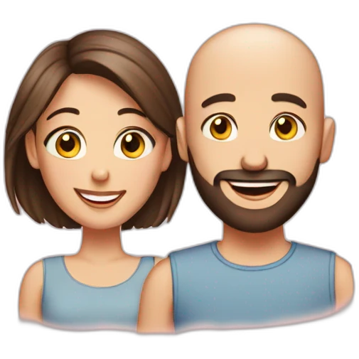 Happy-secret-couple-bald-guy-with-beard-with-shorthaired-brunette-girl emoji