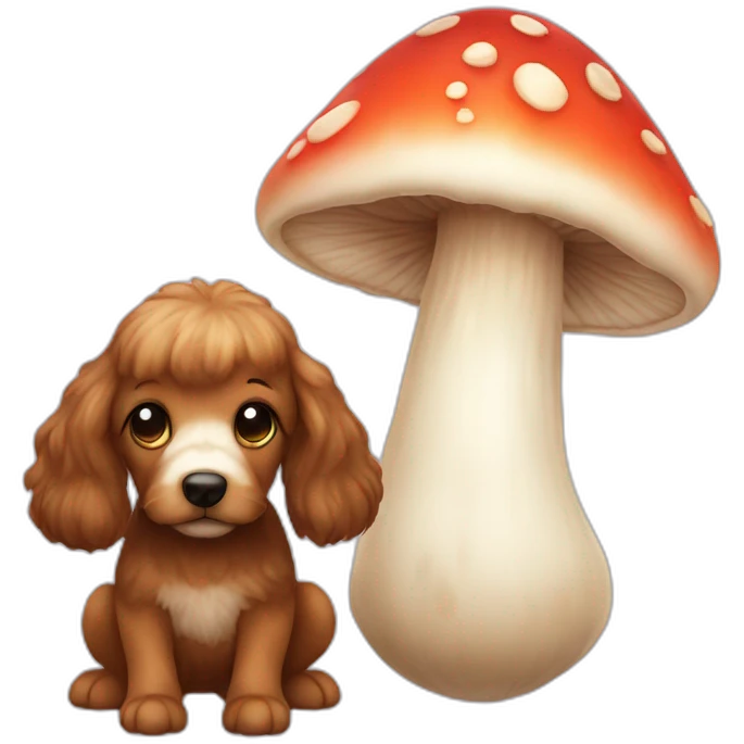 Bernadoodle and big mushroom emoji