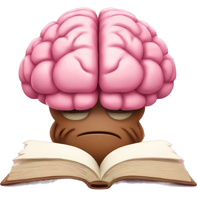 A pink brain reading a brown book emoji