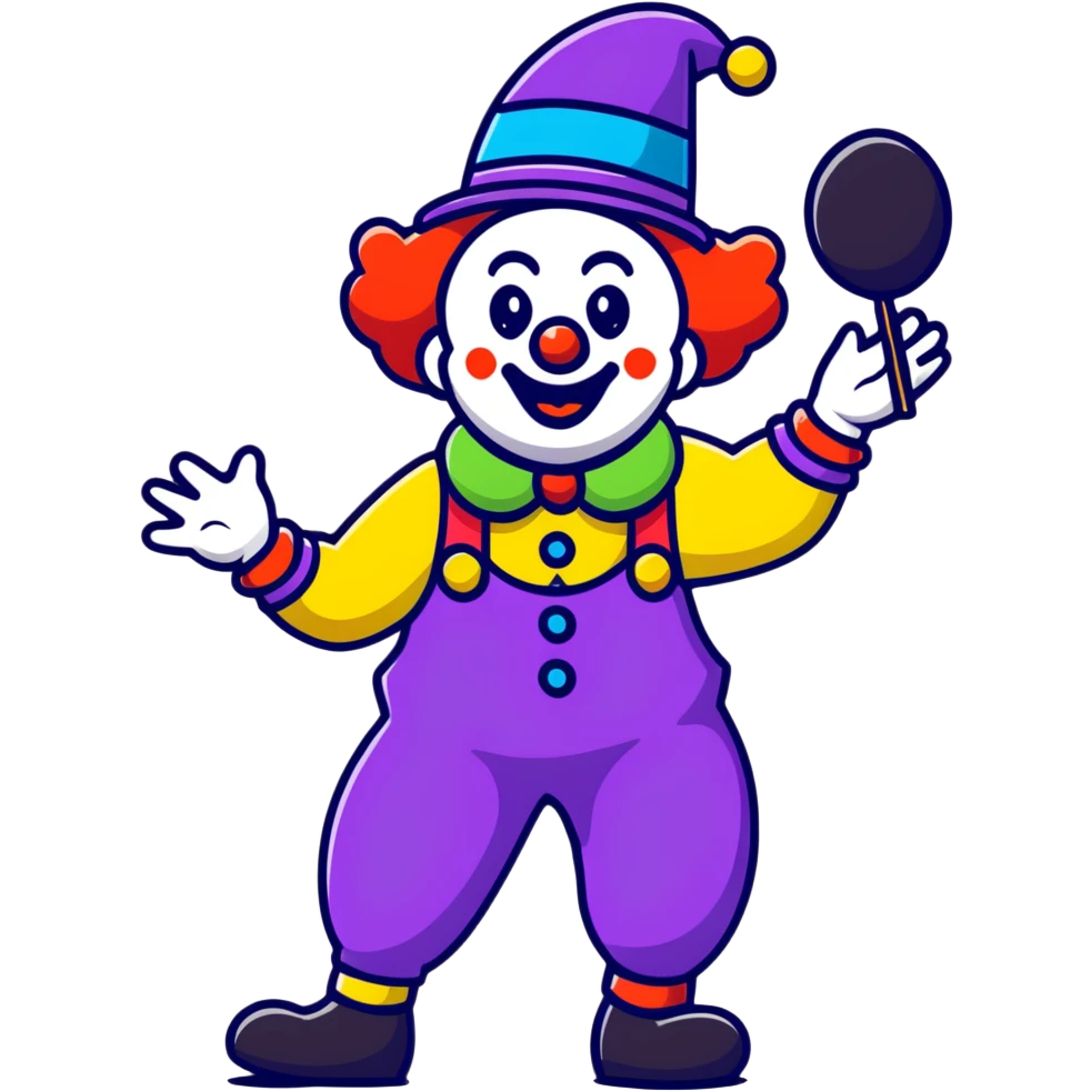 a clown with colorful makeup juggling emoji