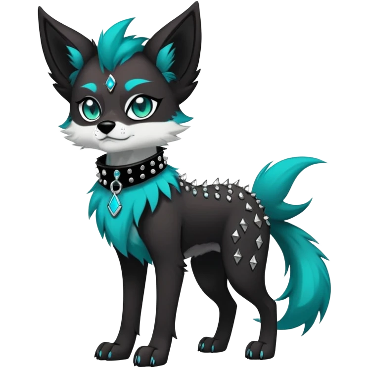 Vibrant dark edgy badass cool Falvie-Fionbri-creature-canine-fursona, full body, with random markings emoji