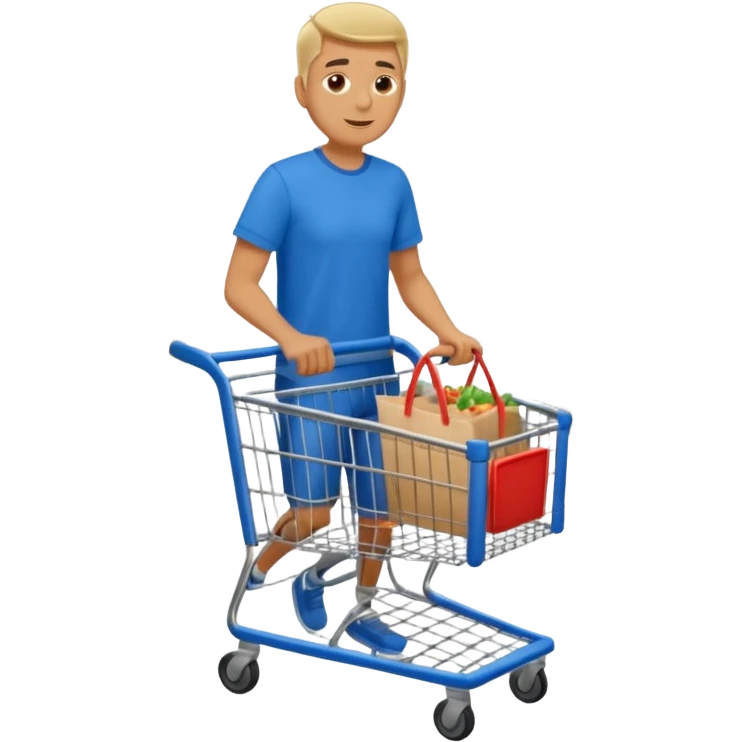 full body of a man pushing a shopping cart inside a supermarket emoji
