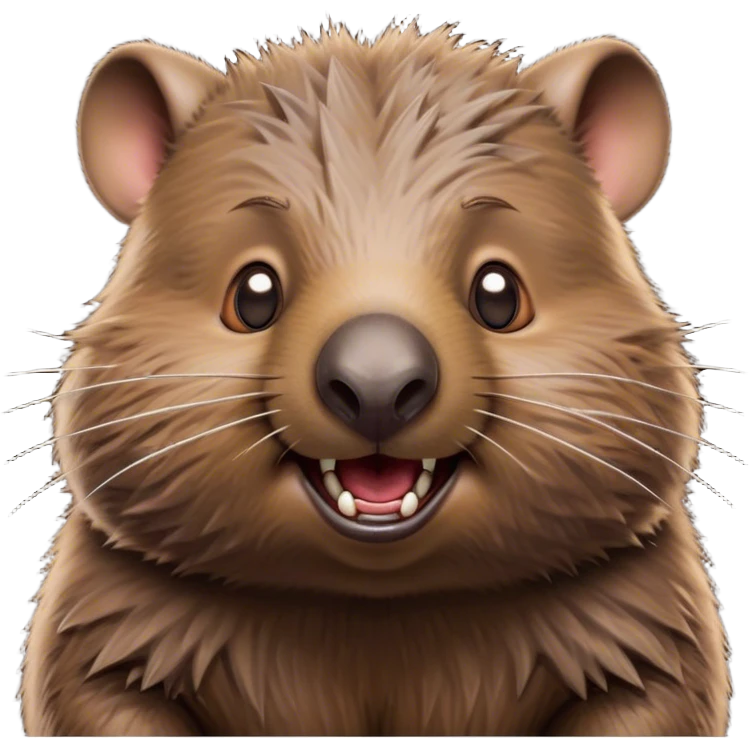 Cinematic Comical Wombat Portrait Emoji, Head tilted dramatically with an exaggeratedly amused expression, featuring a striking, glossy shaggy brown fur with bold textures and wide, expressive eyes filled with playful disbelief, Simplified yet hilariously expressive features, highly detailed, glowing with a slightly sassy glow, high shine, dramatic yet playful, stylized with an air of cheeky bush mischief, bright and endearing, soft glowing outline, capturing the essence of a spirited and over‐the‐top wombat, so meme‐worthy it feels like it could snort its way into internet fame instantly! emoji