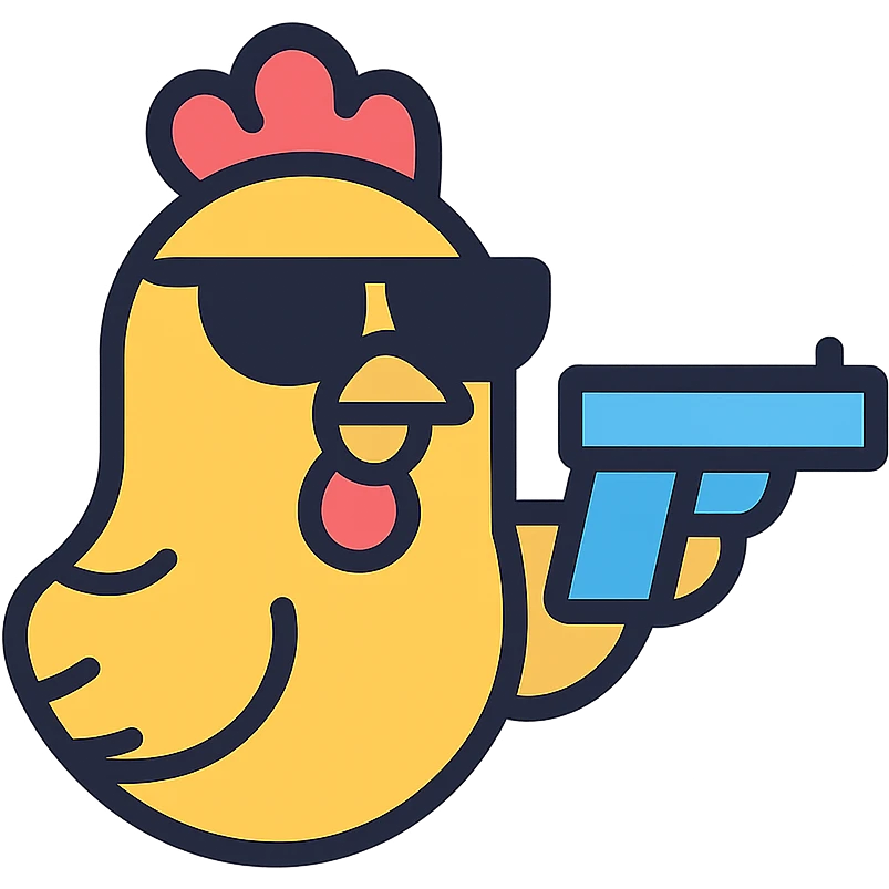 chicken with sunglasses holding a gun emoji