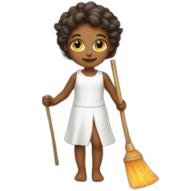 Fiery cute angel with a broom emoji