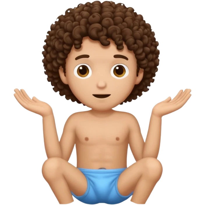 Curly haired Brunette male holding his crotch as if he needs to go to the bathroom emoji