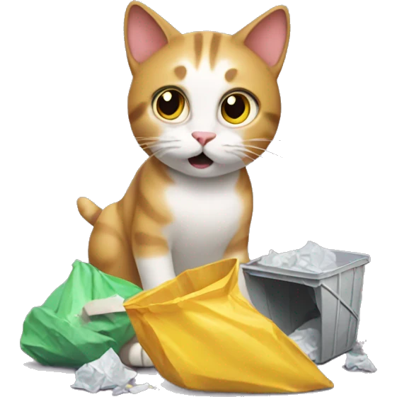 cat playing with trash emoji
