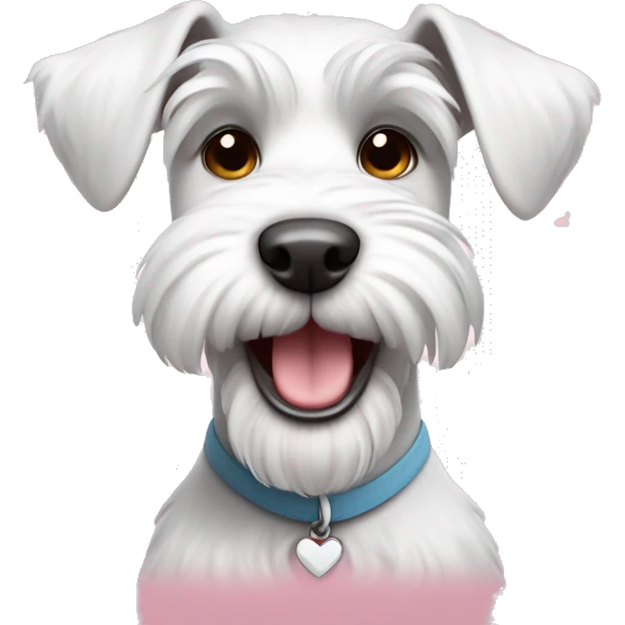happy white schnauzer dog with little hearts around emoji
