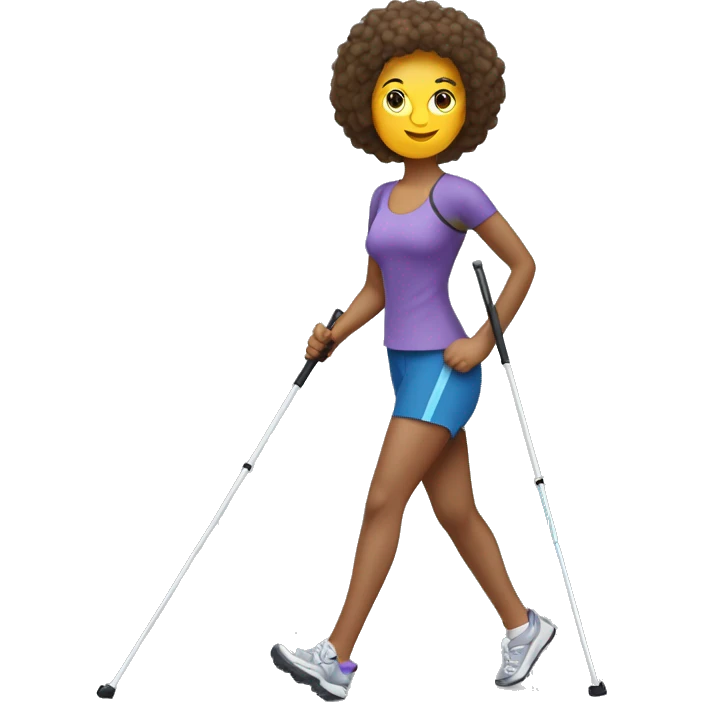women Nordic Walking with left pole on ground  behind her body and right hand hiding  pole handlebeside her body  emoji
