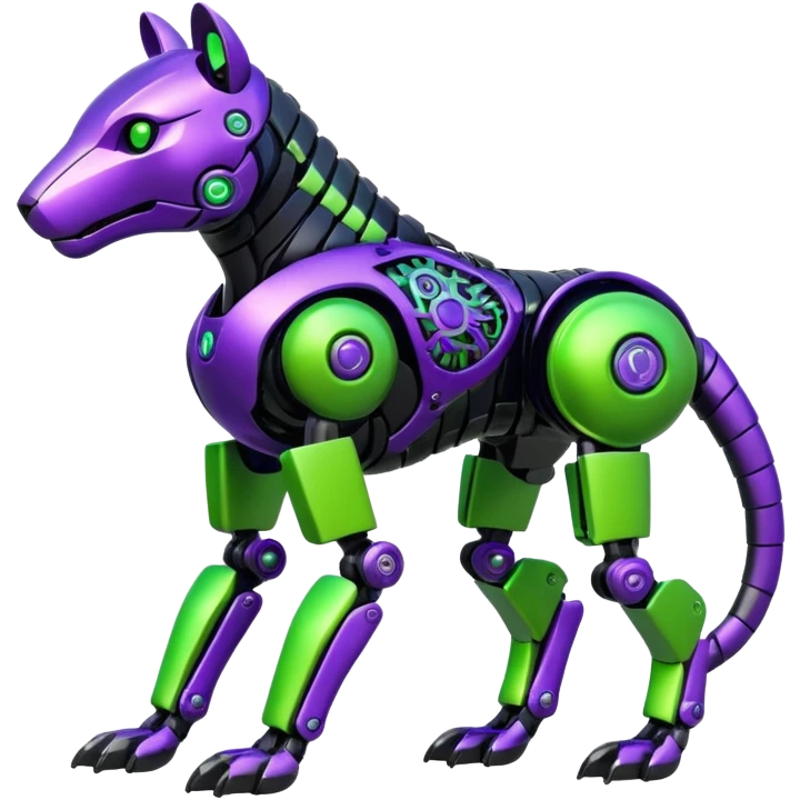 Futuristic mechanical cyborg modern badass cool shiny metallic alloy black-obsidian purple neon-green white lime animal hybrid Fakemon full body with intricate patterns emoji