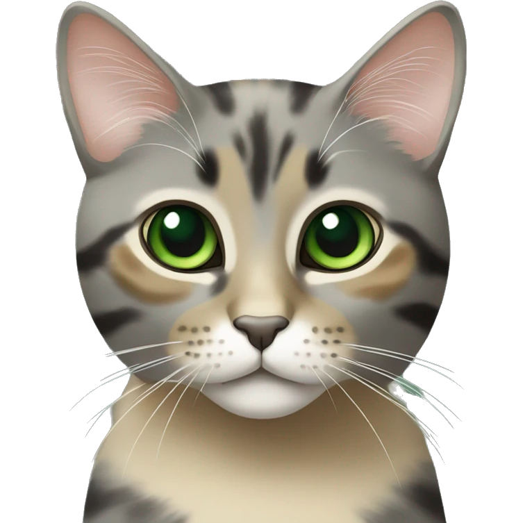 grey and beige tortoiseshell cat with green eyes emoji