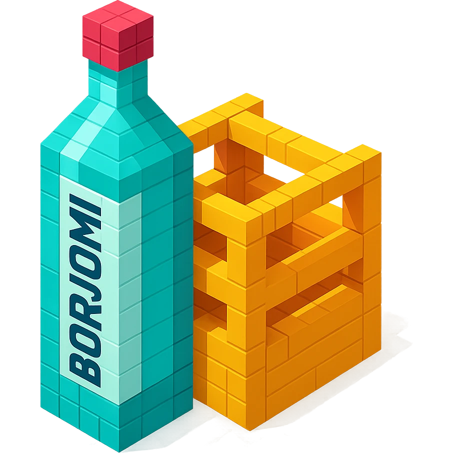 Borjomi bottle with a wooden crate packaging emoji